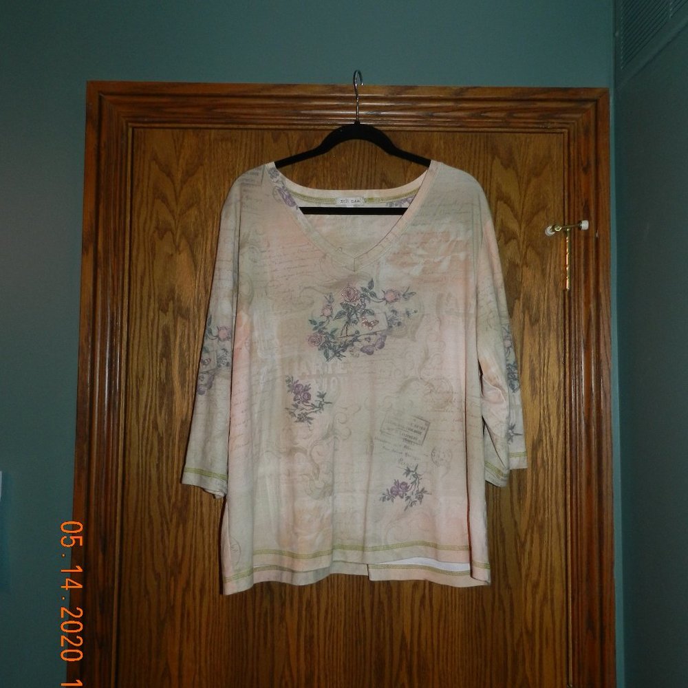 Women's XCIT Multi Colored Embellished V Neck Top
